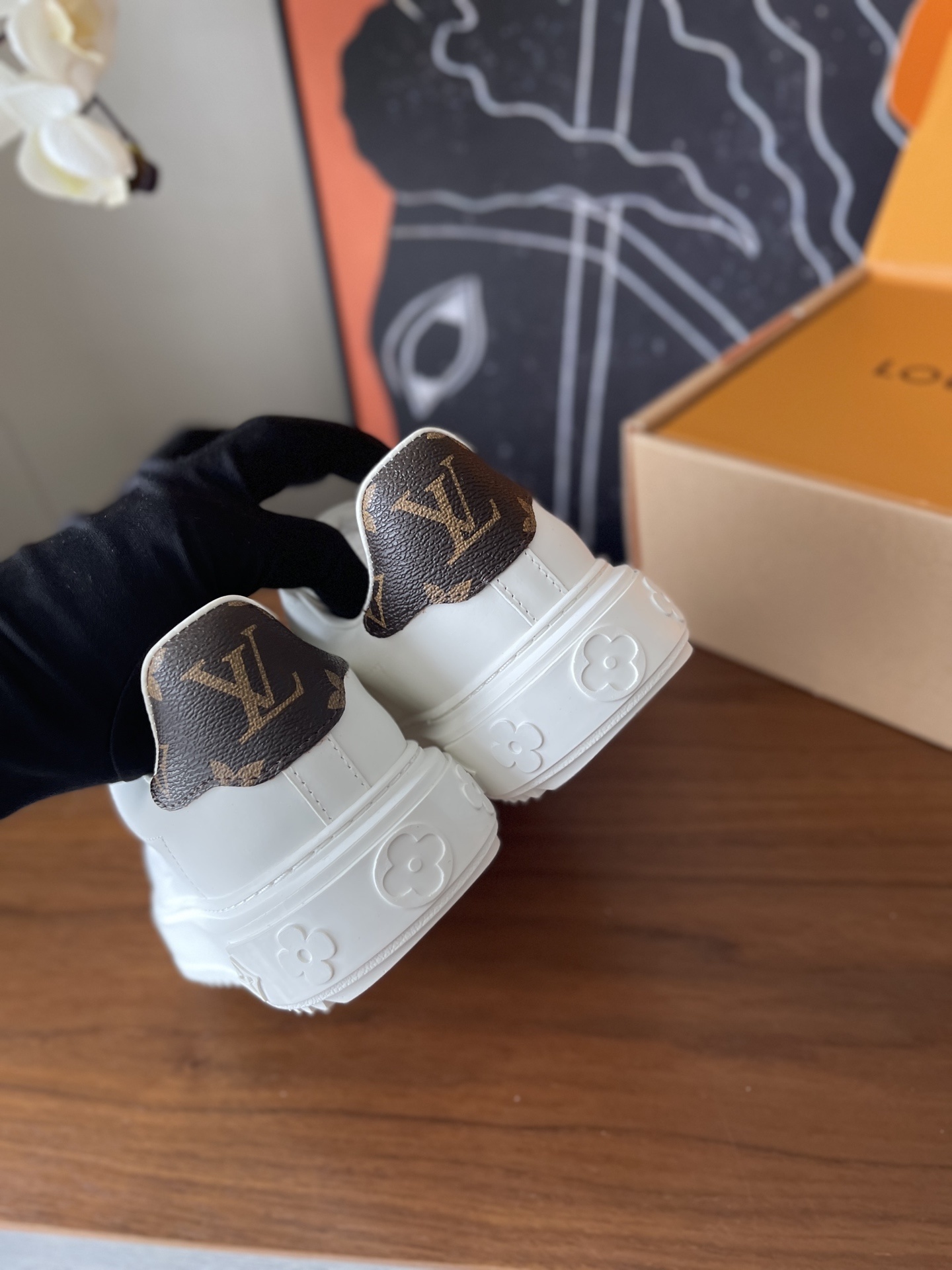 Louis Vuitton Women's White Leather Monogram Accent Sneakers