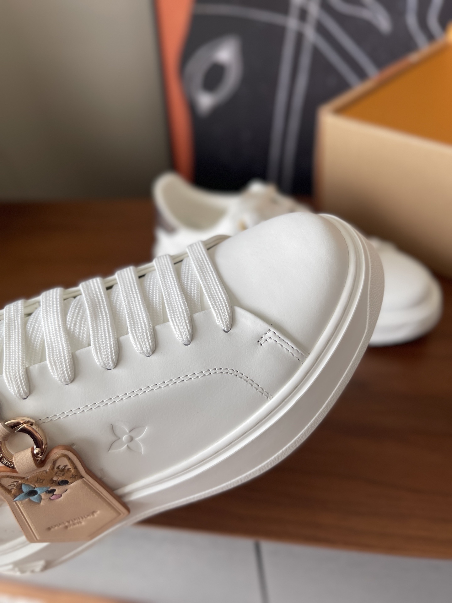 Louis Vuitton Women's White Leather Monogram Accent Sneakers