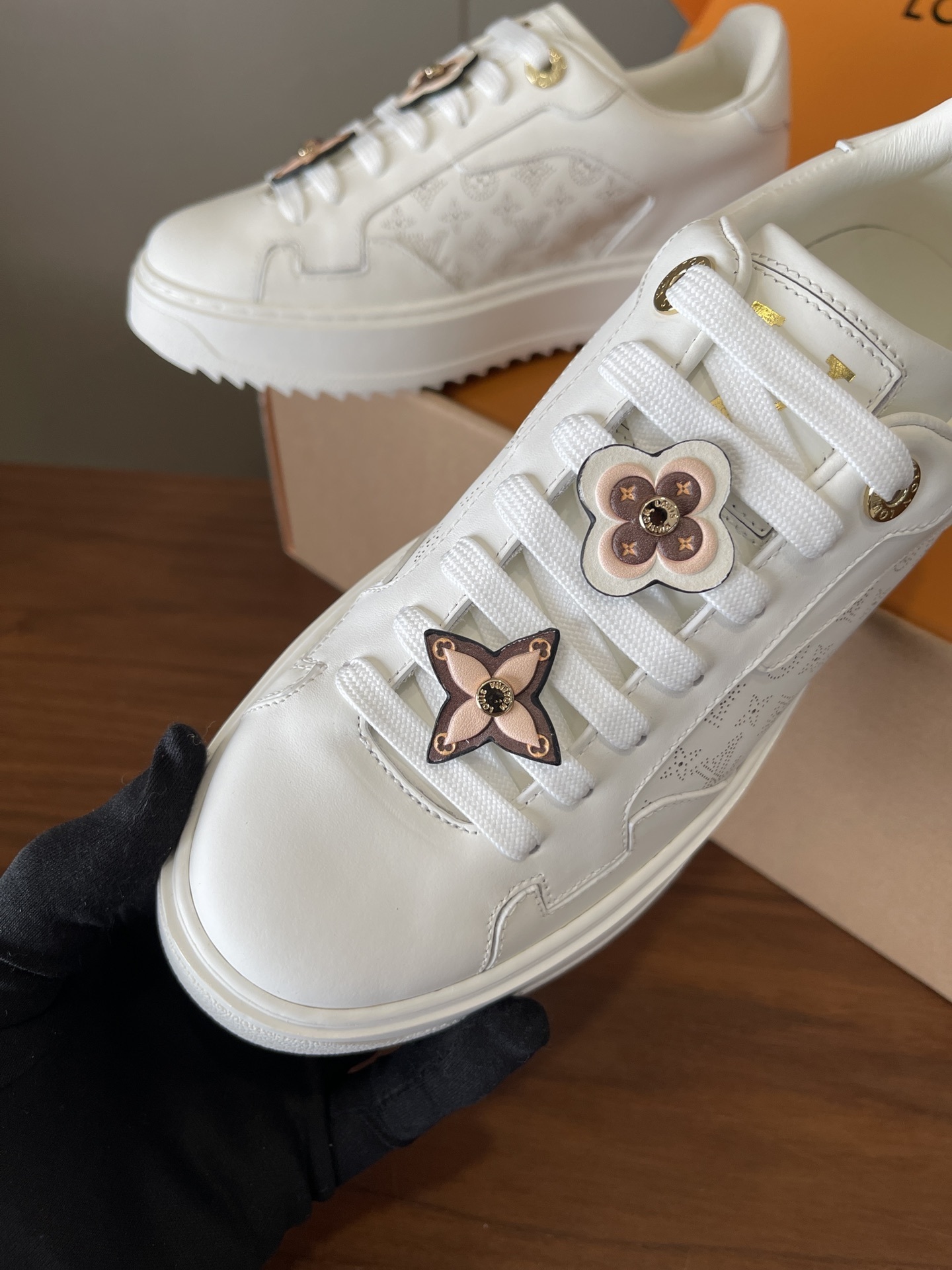 Louis Vuitton Time Out White Leather Sneakers with Monogram Charms