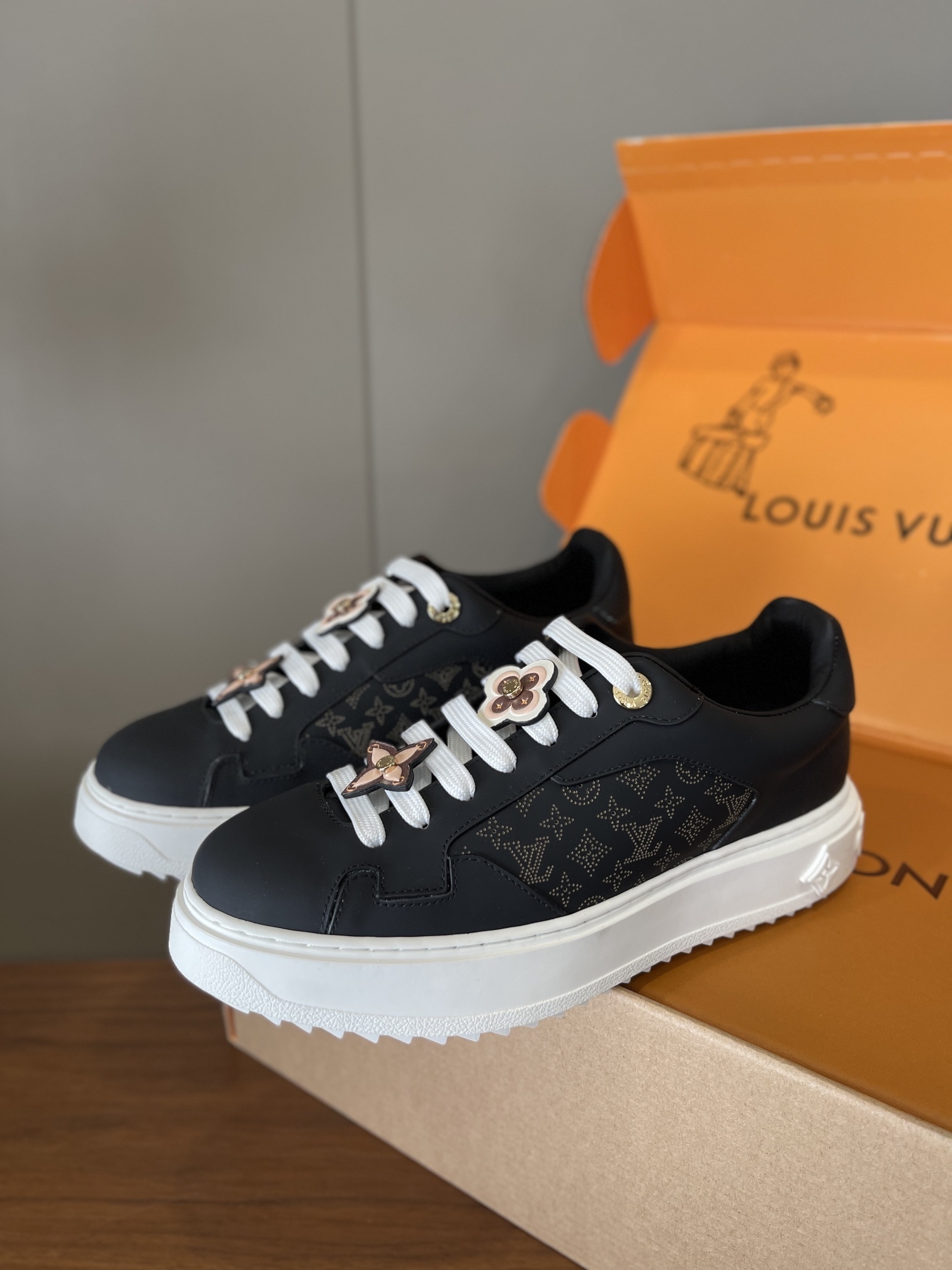 Louis Vuitton Time Out Monogram Sneakers with Flower Charms