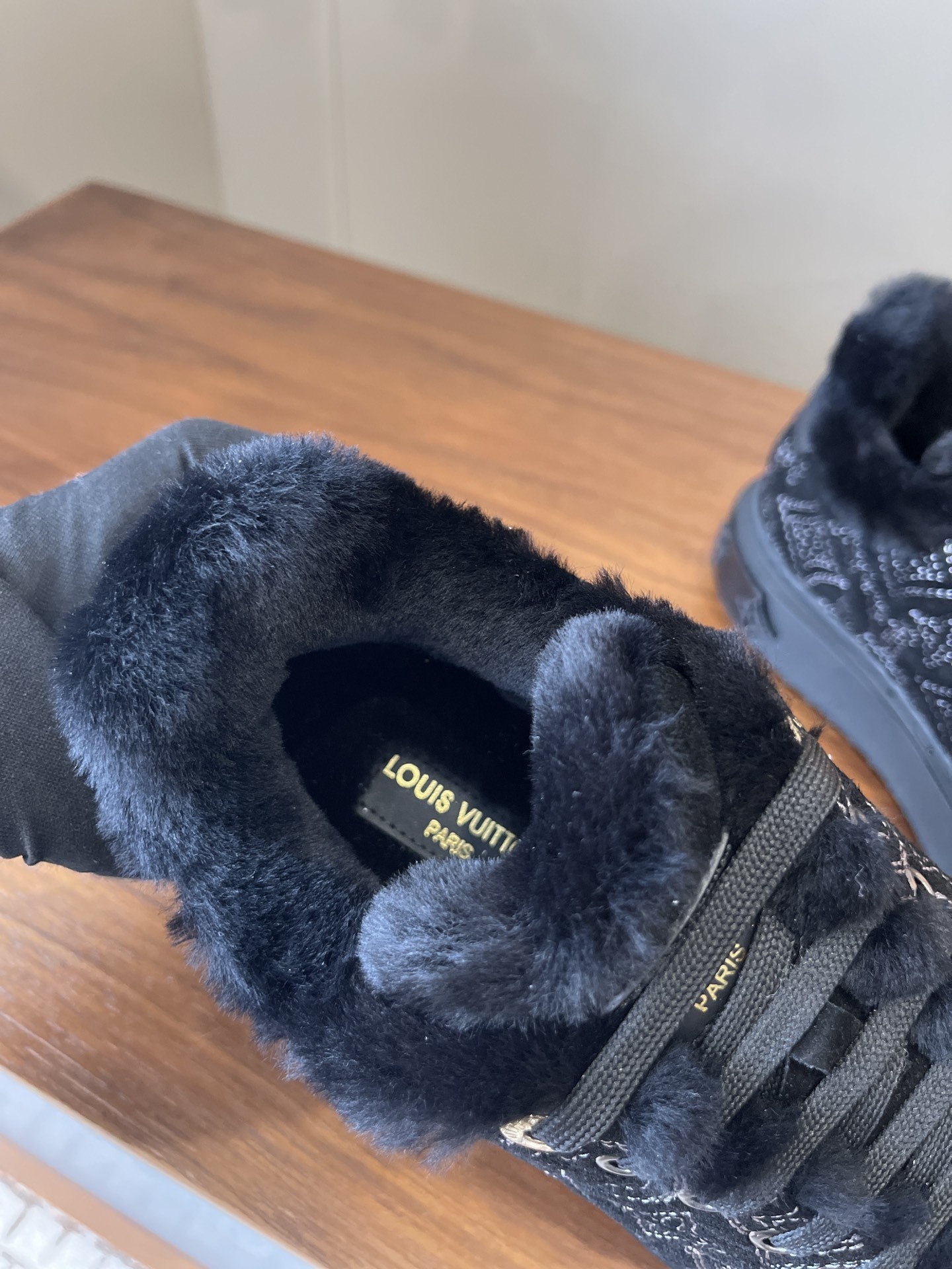 Louis Vuitton Time Out Black Monogram Shearling-Lined Sneakers