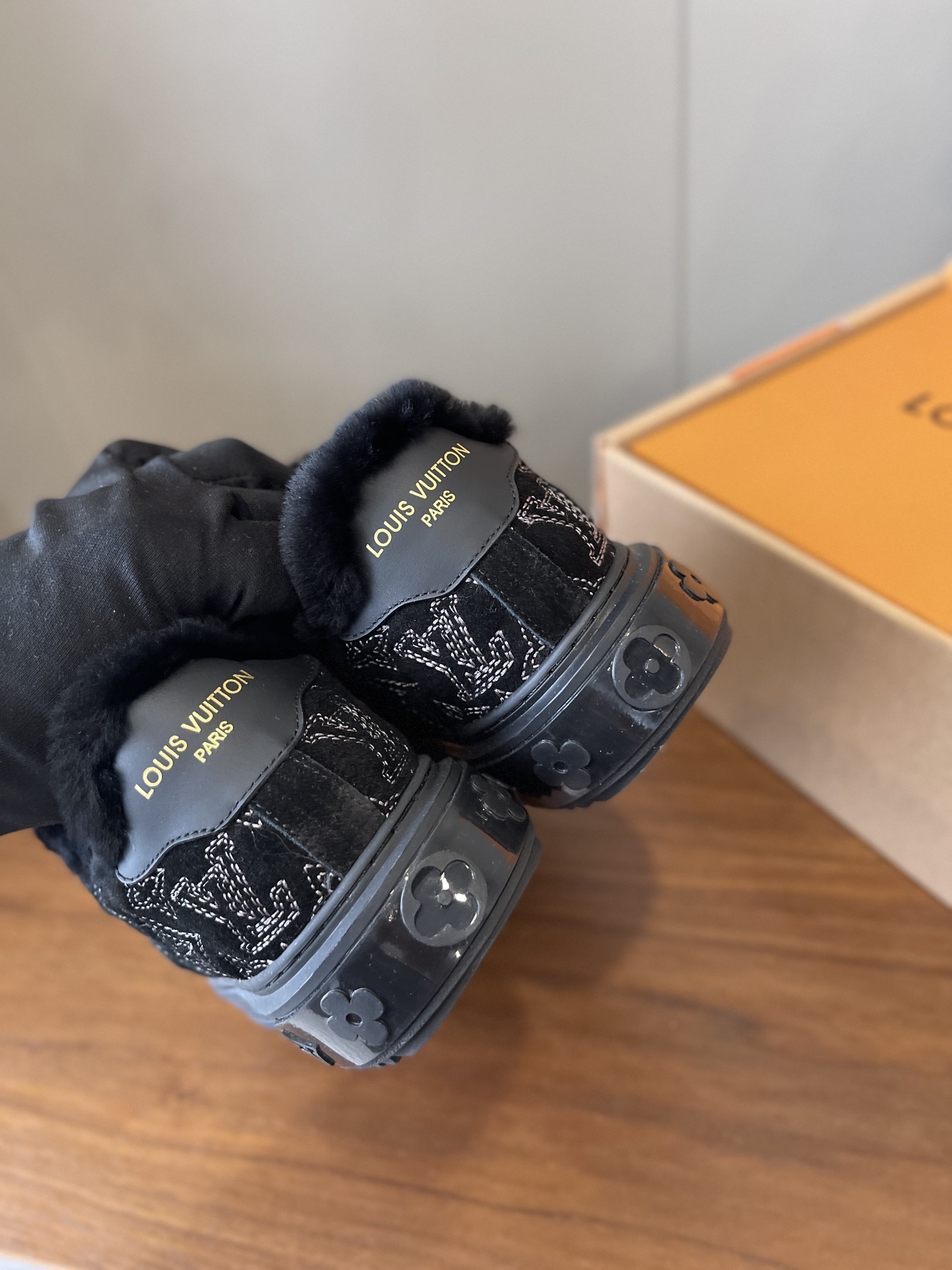 Louis Vuitton Time Out Black Monogram Shearling-Lined Sneakers