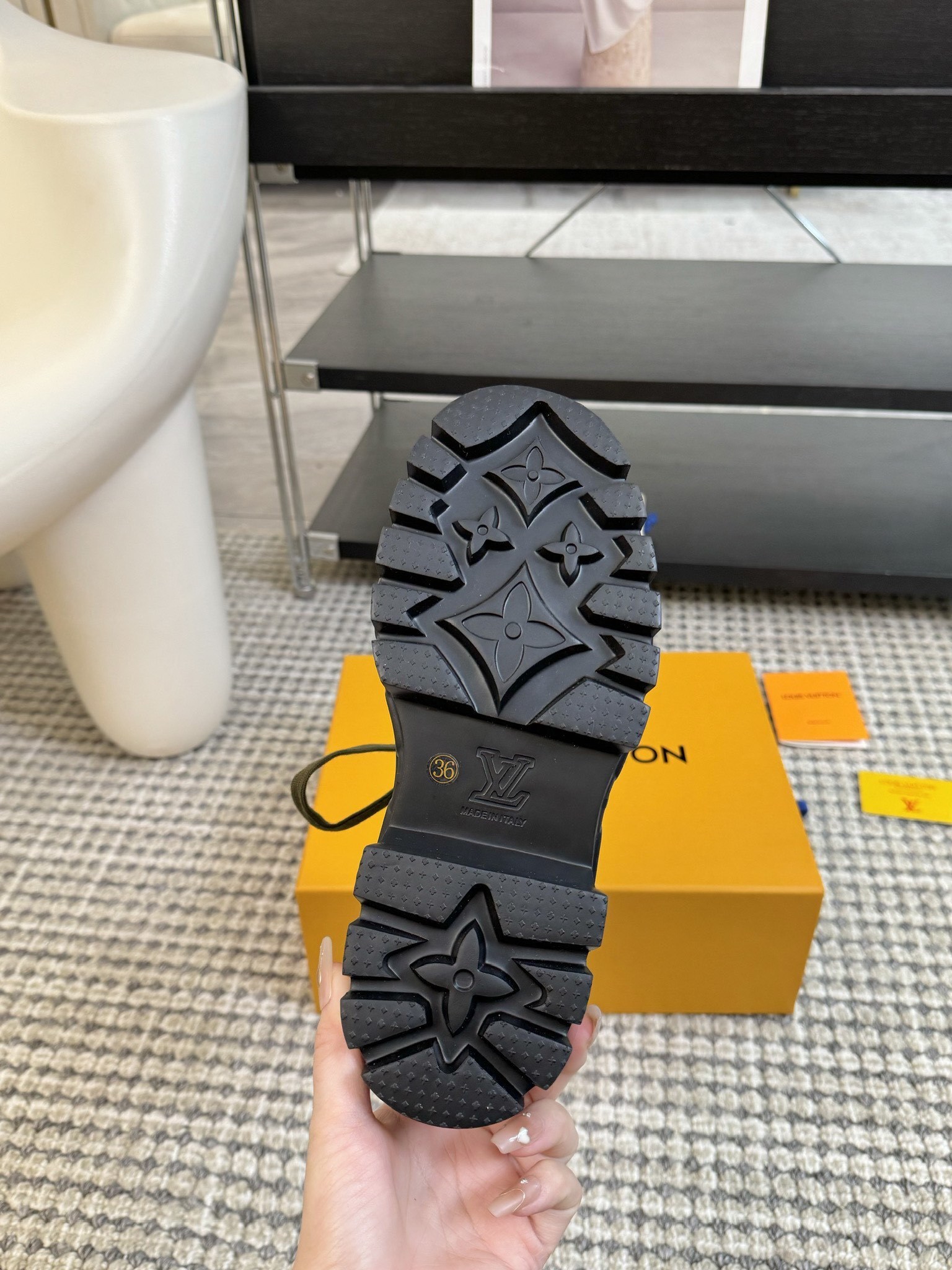 Louis Vuitton Olive Green Leather Combat Boots with Platform Sole