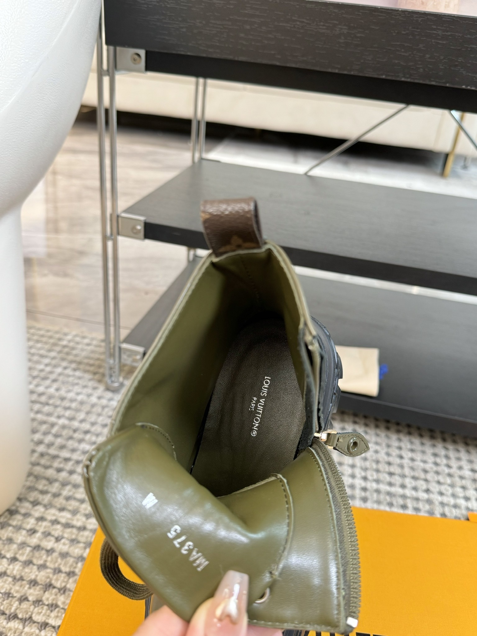 Louis Vuitton Olive Green Leather Combat Boots with Platform Sole