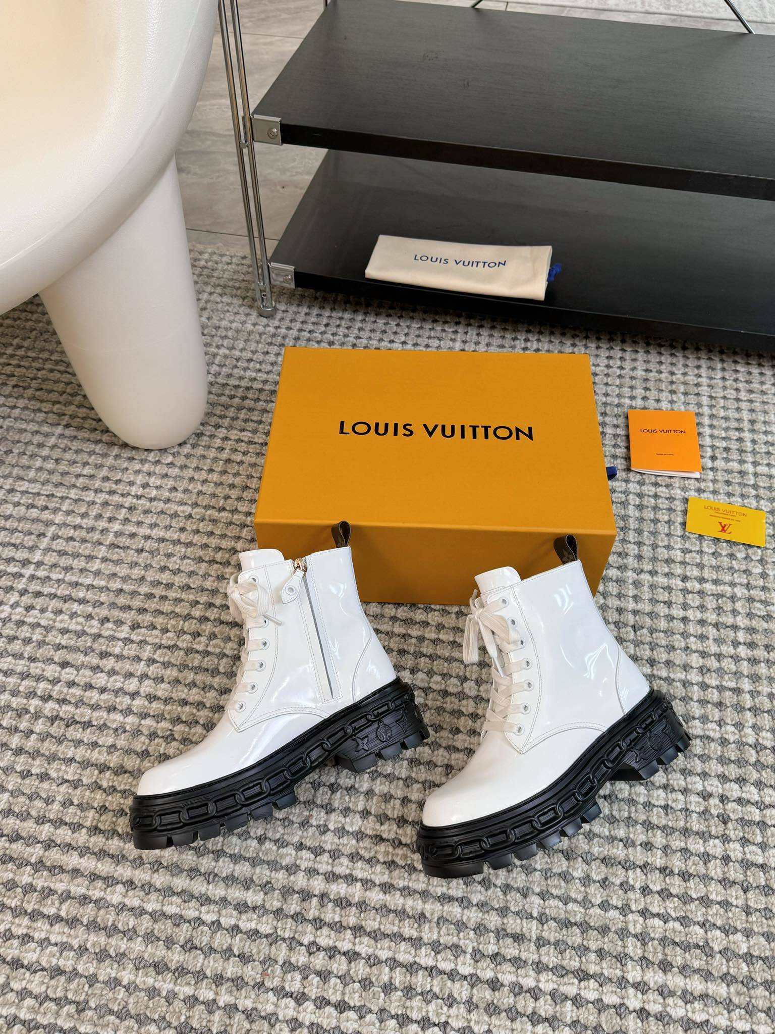 Louis Vuitton White Patent Leather Combat Boots