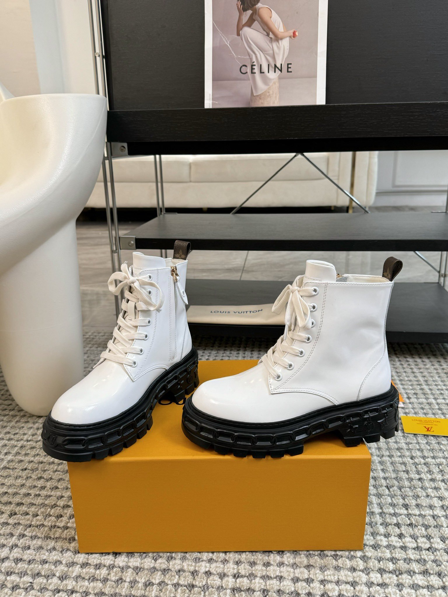 Louis Vuitton White Patent Leather Combat Boots