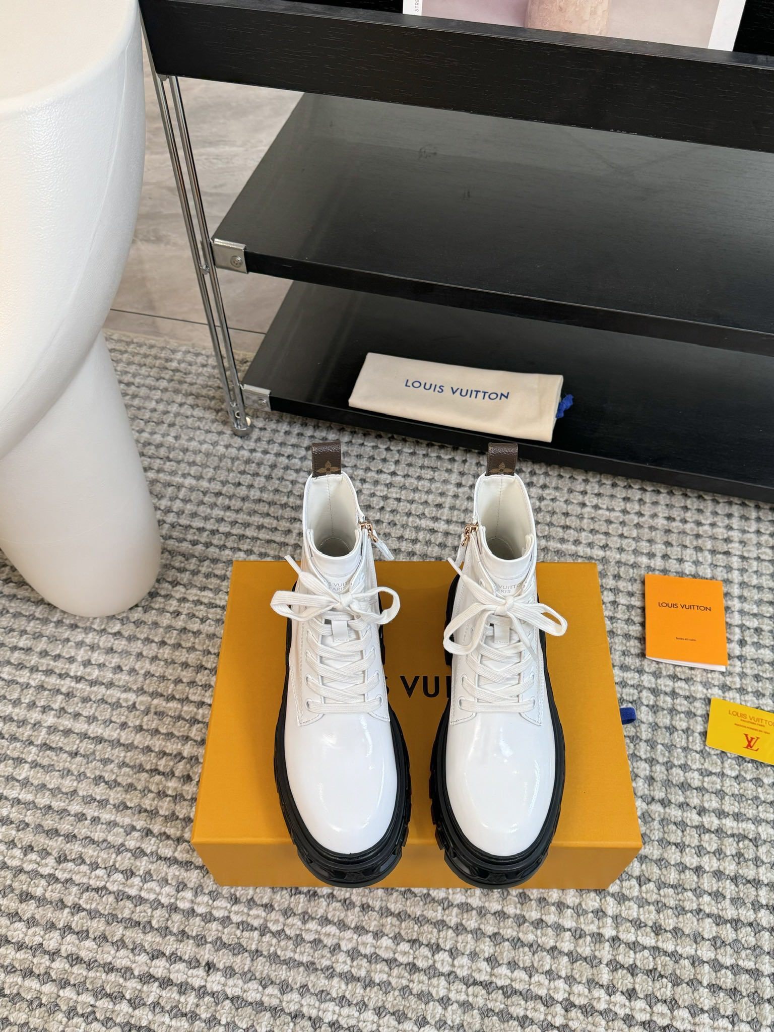 Louis Vuitton White Patent Leather Combat Boots