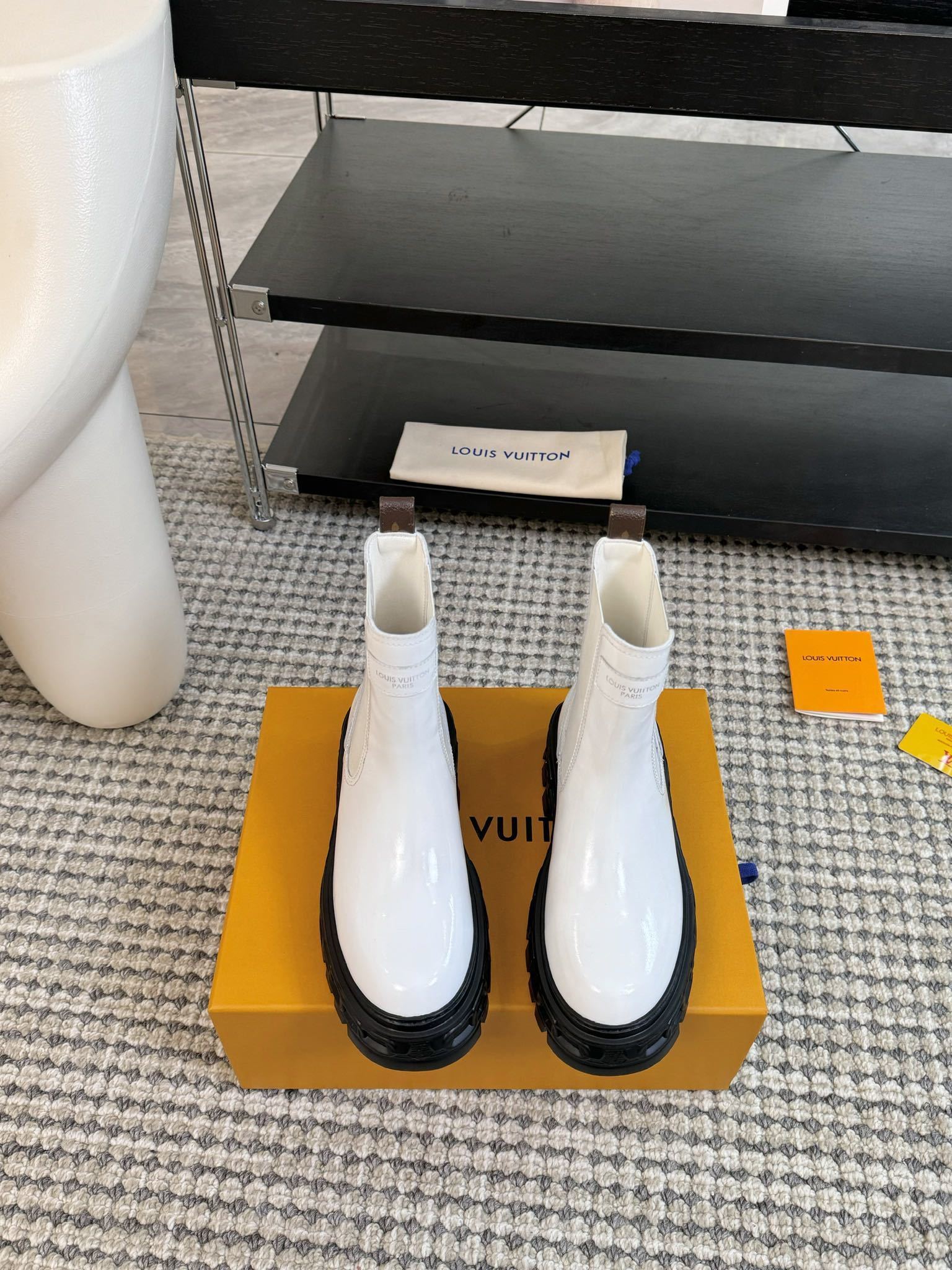 Louis Vuitton White Patent Leather Lug Sole Chelsea Boots