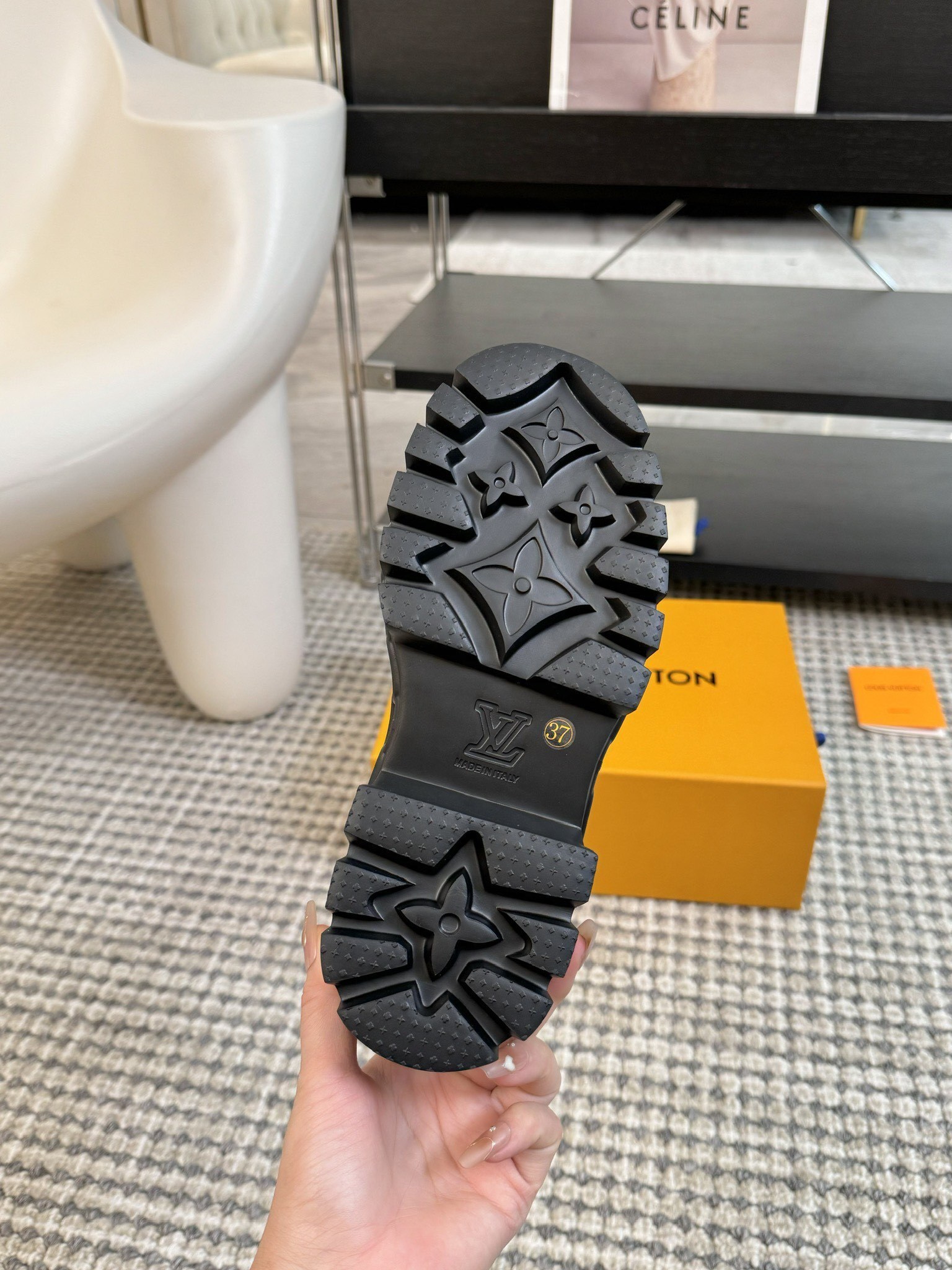 Louis Vuitton Black Patent Chelsea Boots with Chunky Lug Sole