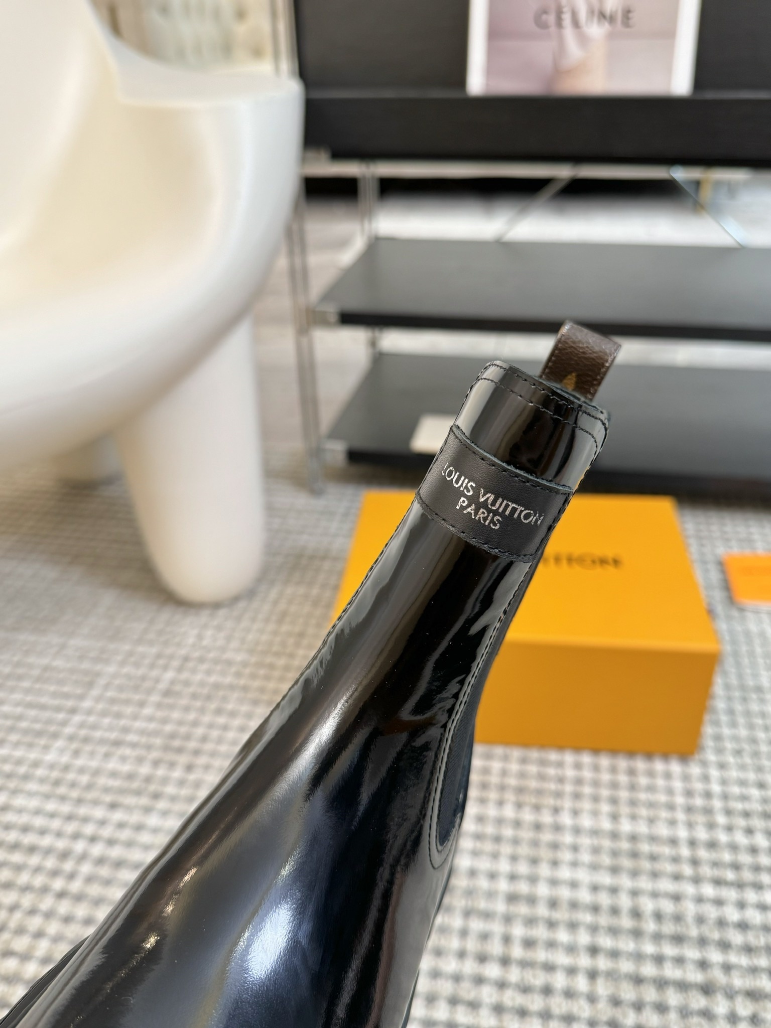 Louis Vuitton Black Patent Chelsea Boots with Chunky Lug Sole