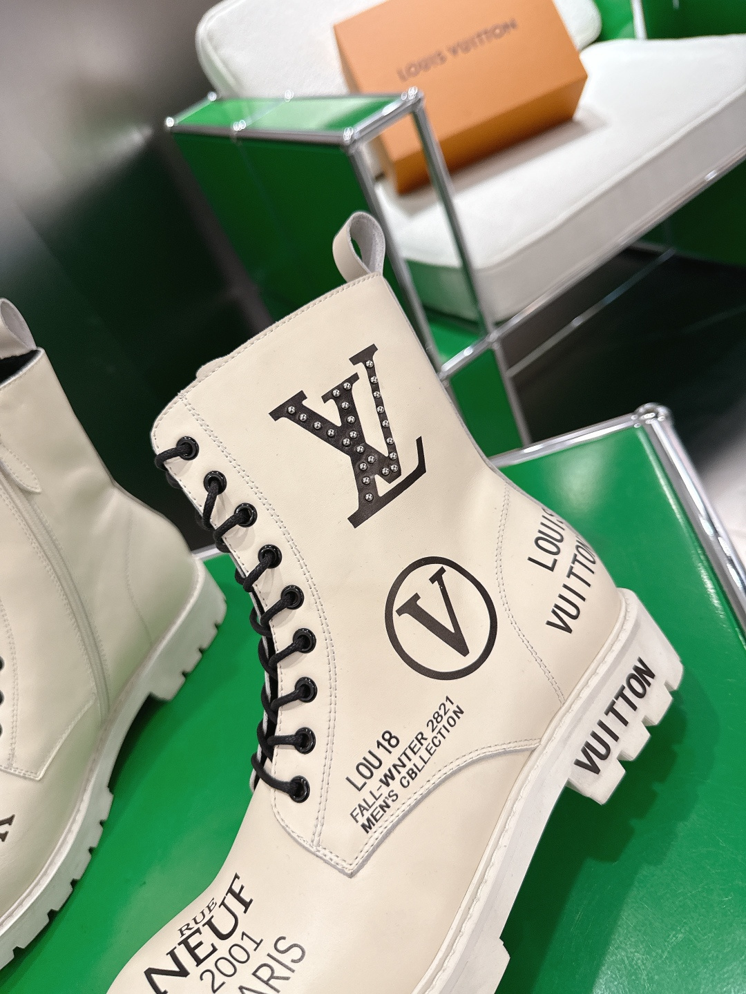 Louis Vuitton Territory Flat Ranger Boots - Cream Graphic Leather