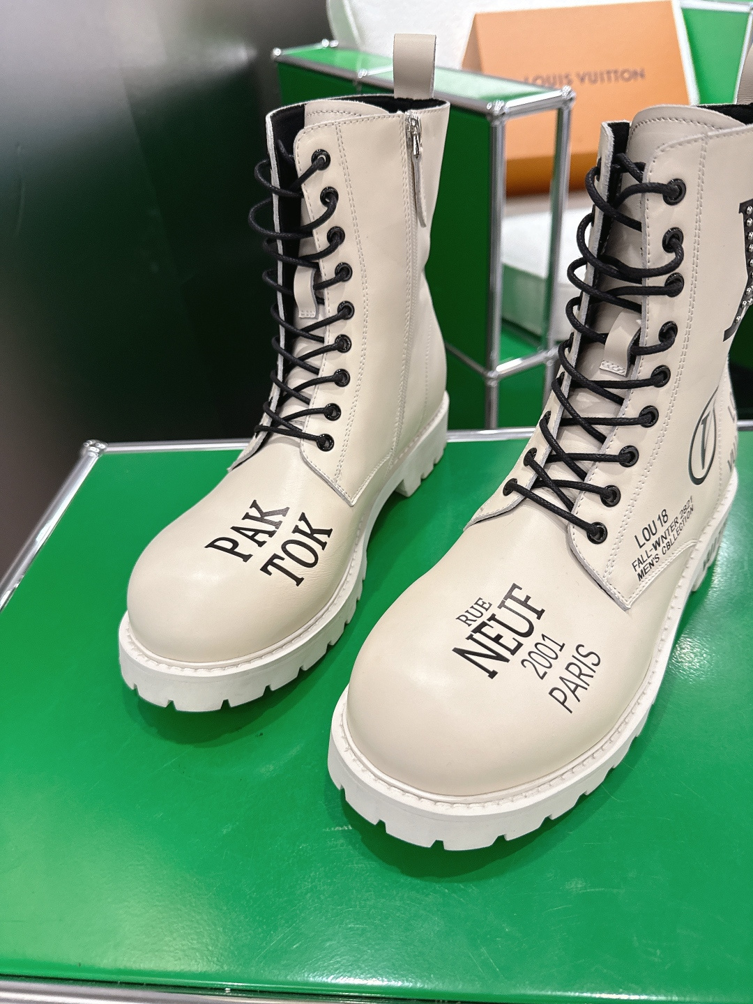 Louis Vuitton Territory Flat Ranger Boots - Cream Graphic Leather