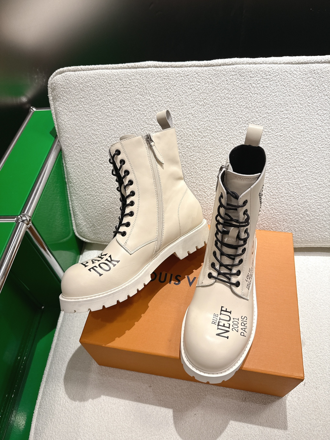 Louis Vuitton Territory Flat Ranger Boots - Cream Graphic Leather