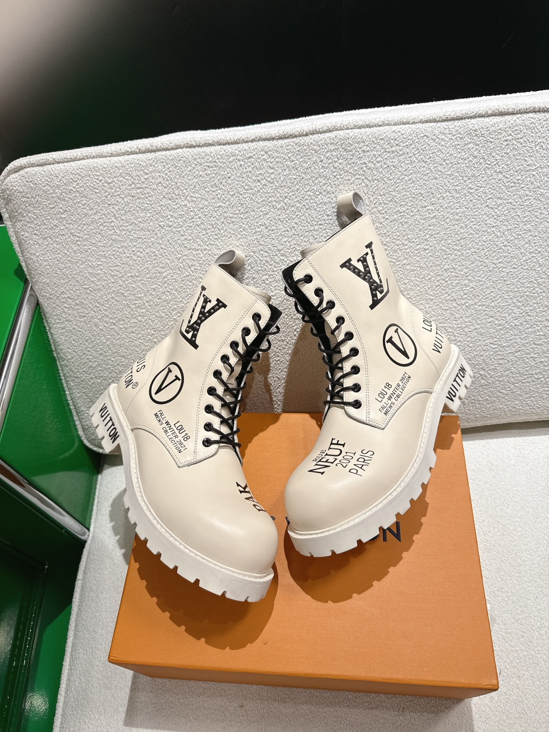 Louis Vuitton Territory Flat Ranger Boots - Cream Graphic Leather