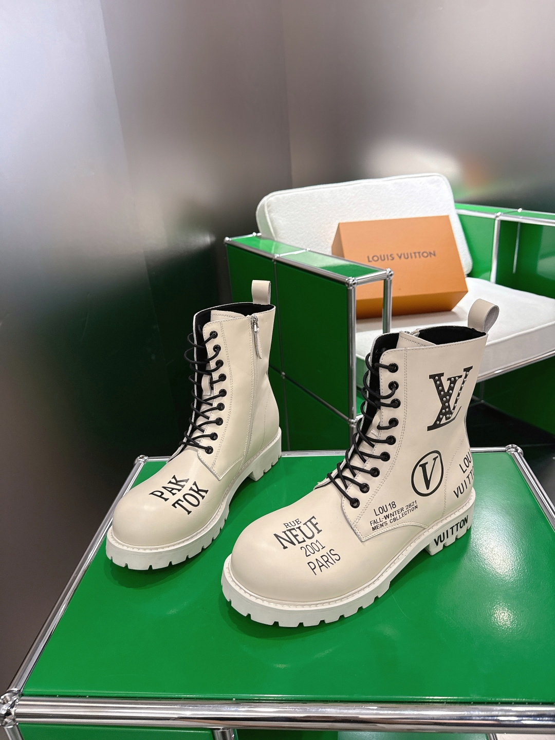 Louis Vuitton Territory Flat Ranger Boots - Cream Graphic Leather