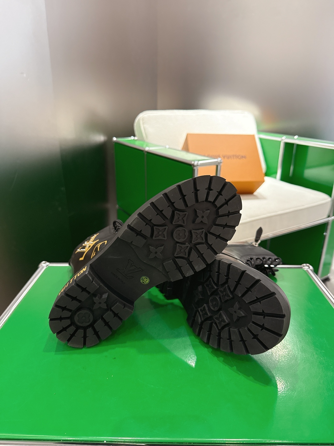 Louis Vuitton Black Leather Rue Neuf Combat Ranger Boots