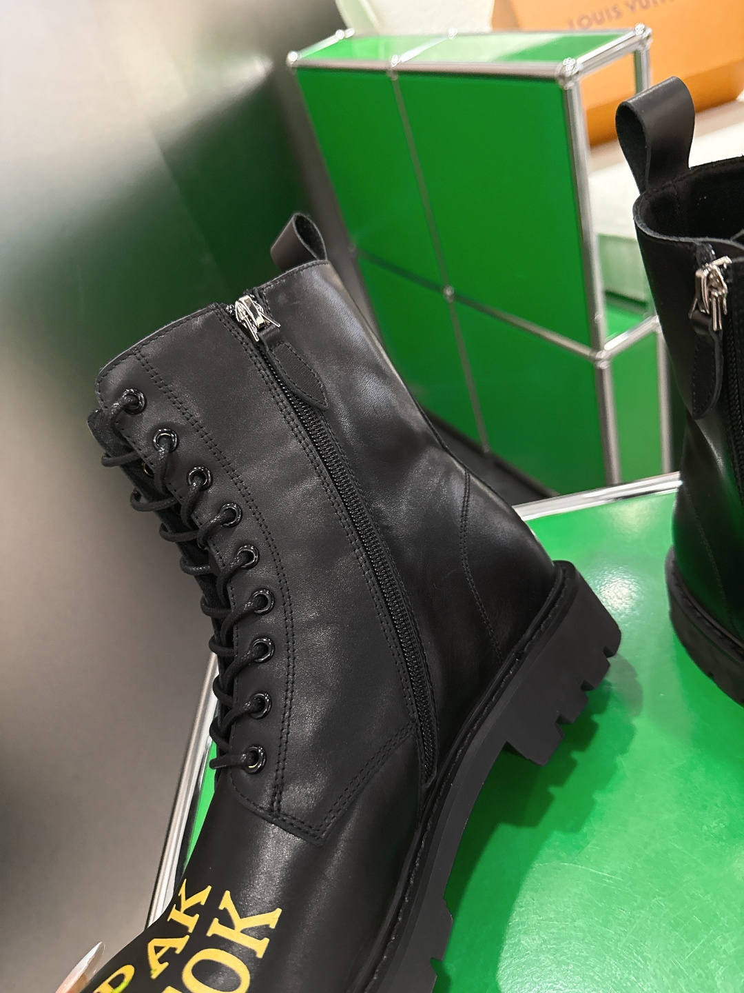 Louis Vuitton Black Leather Rue Neuf Combat Ranger Boots