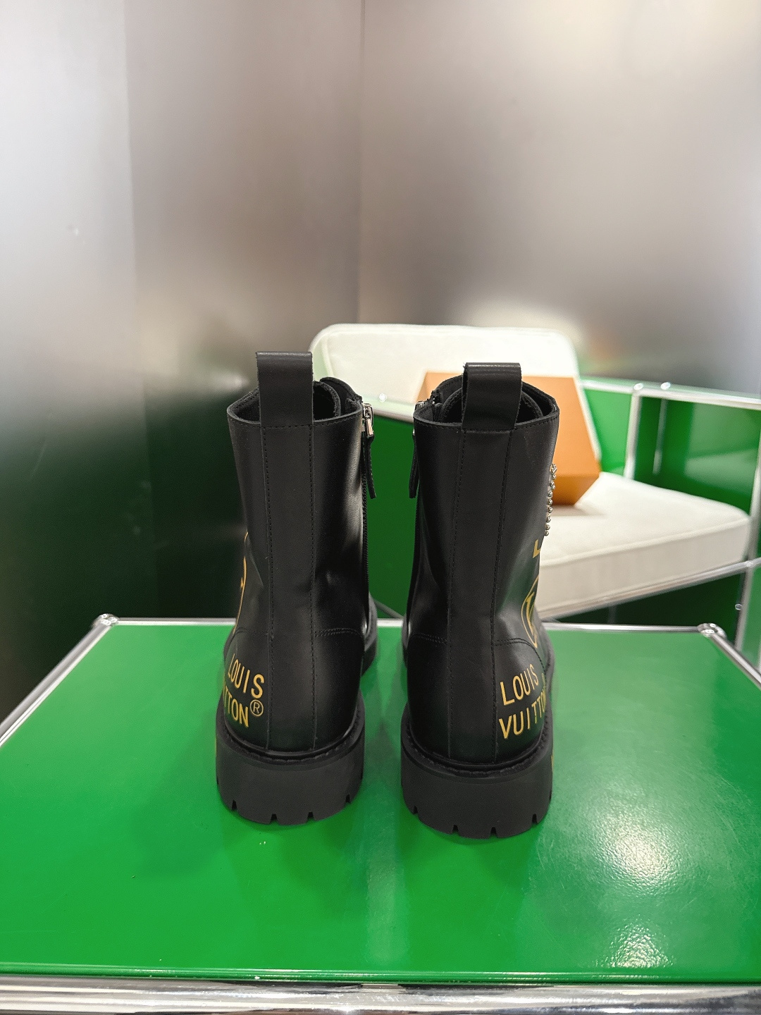 Louis Vuitton Black Leather Rue Neuf Combat Ranger Boots