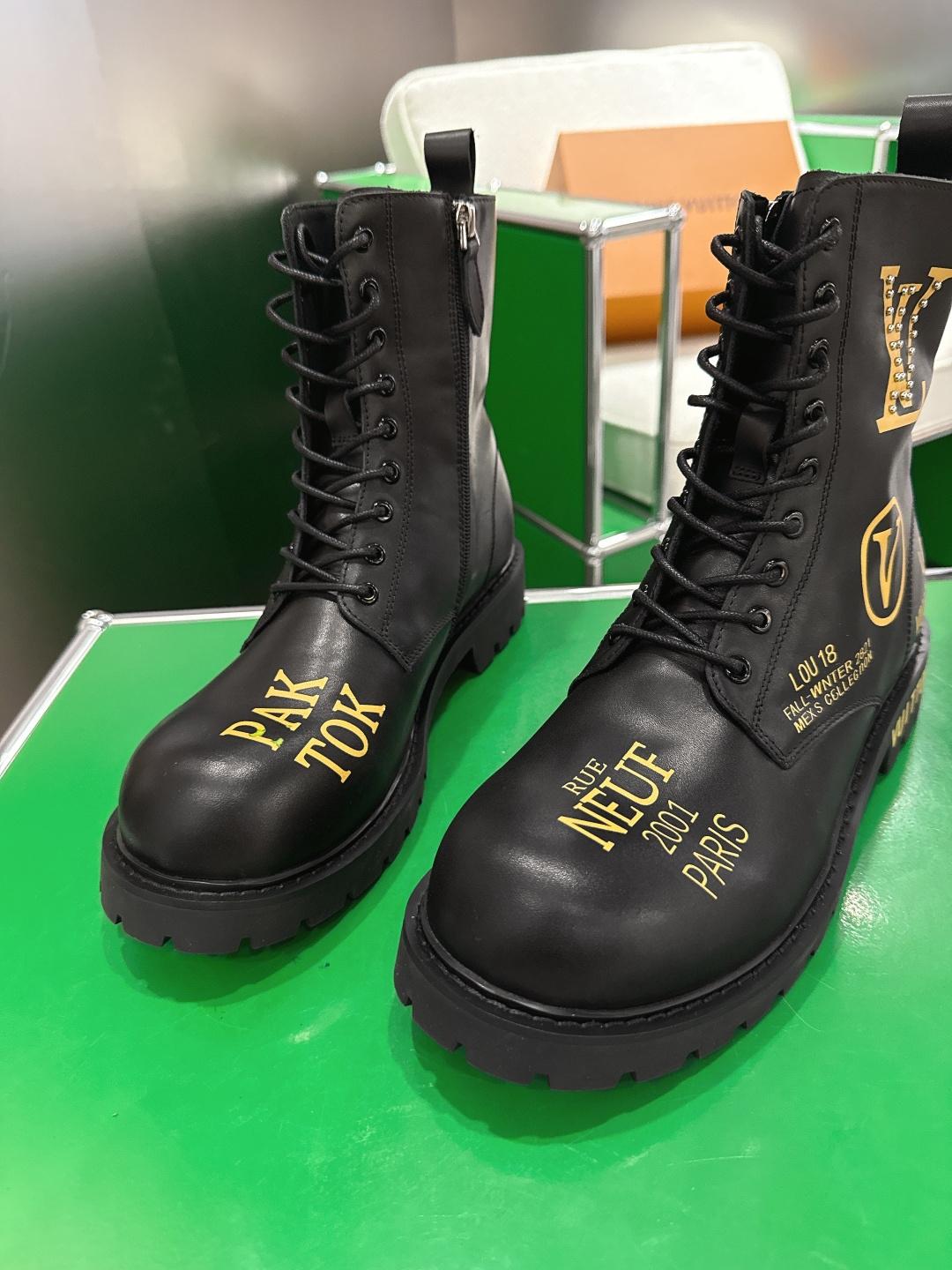 Louis Vuitton Black Leather Rue Neuf Combat Ranger Boots