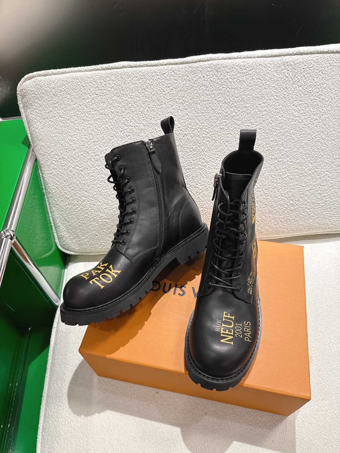 Louis Vuitton Black Leather Rue Neuf Combat Ranger Boots