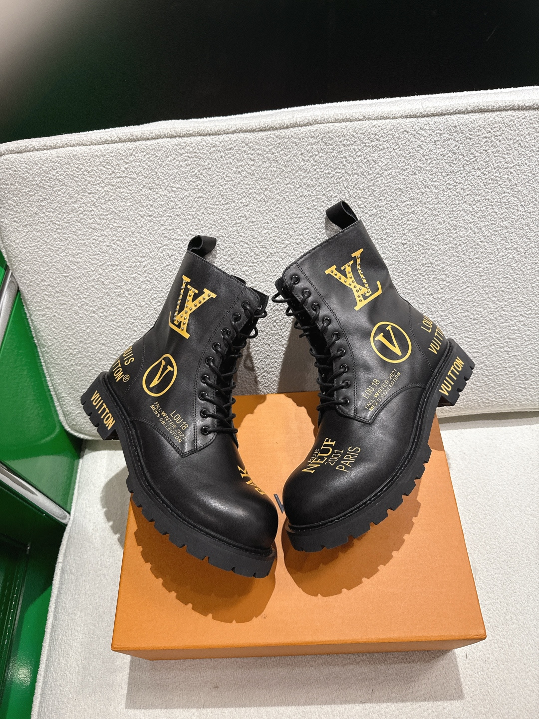 Louis Vuitton Black Leather Rue Neuf Combat Ranger Boots