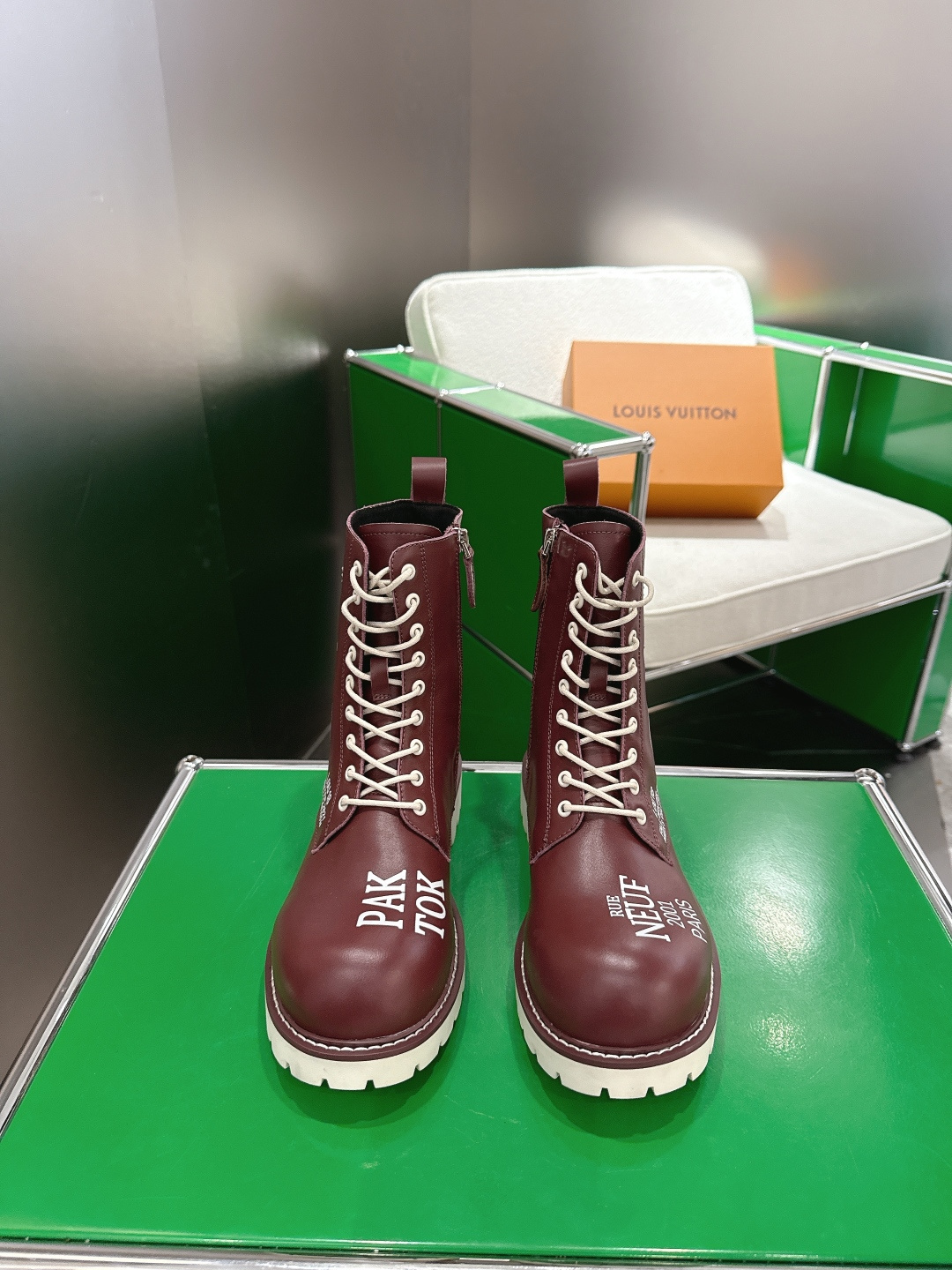 Men’s Burgundy Leather Combat Boots – Rue Neuf Paris Print