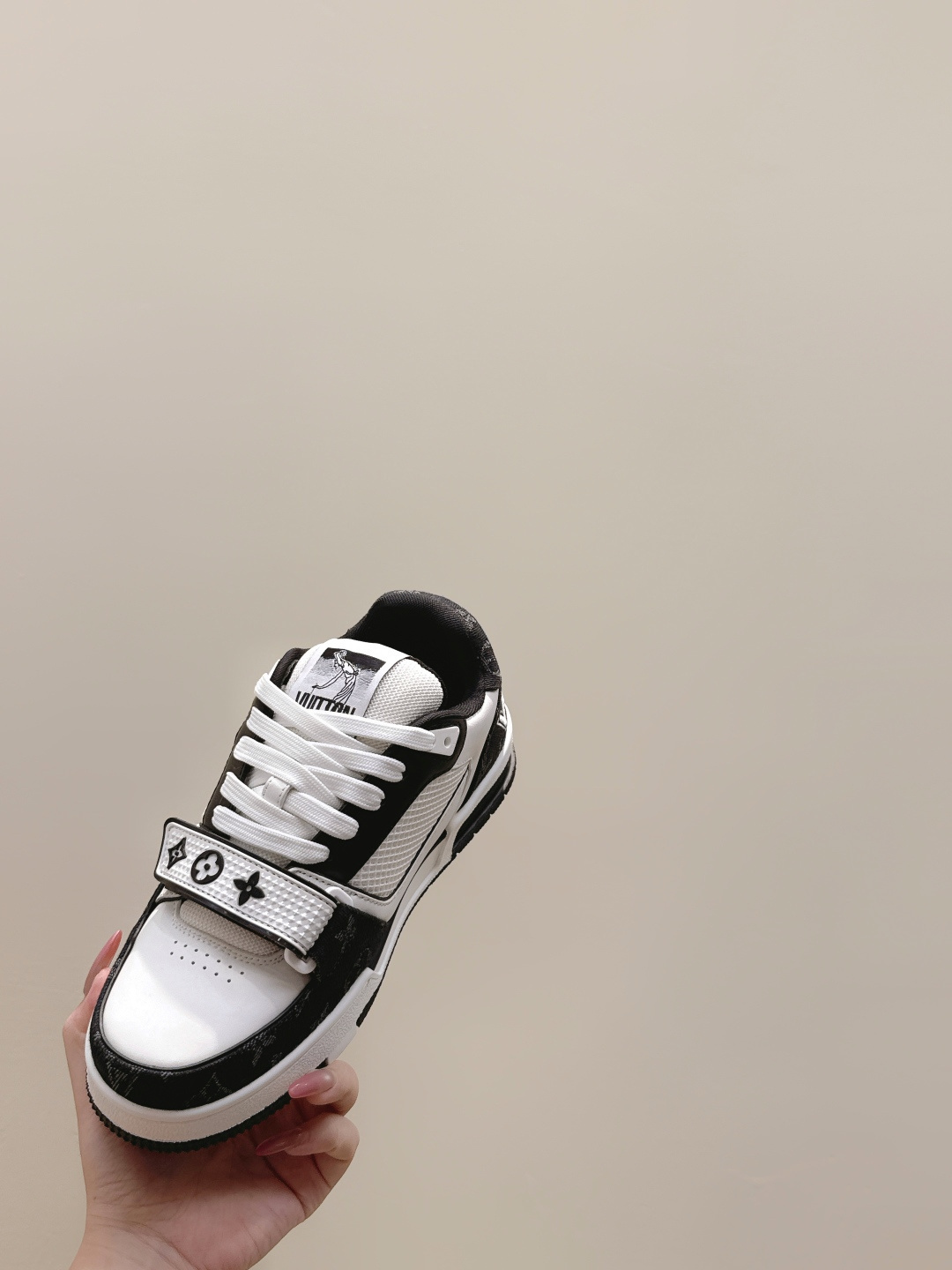 LV Trainer Sneaker Black White Monogram Strap Luxury Shoes