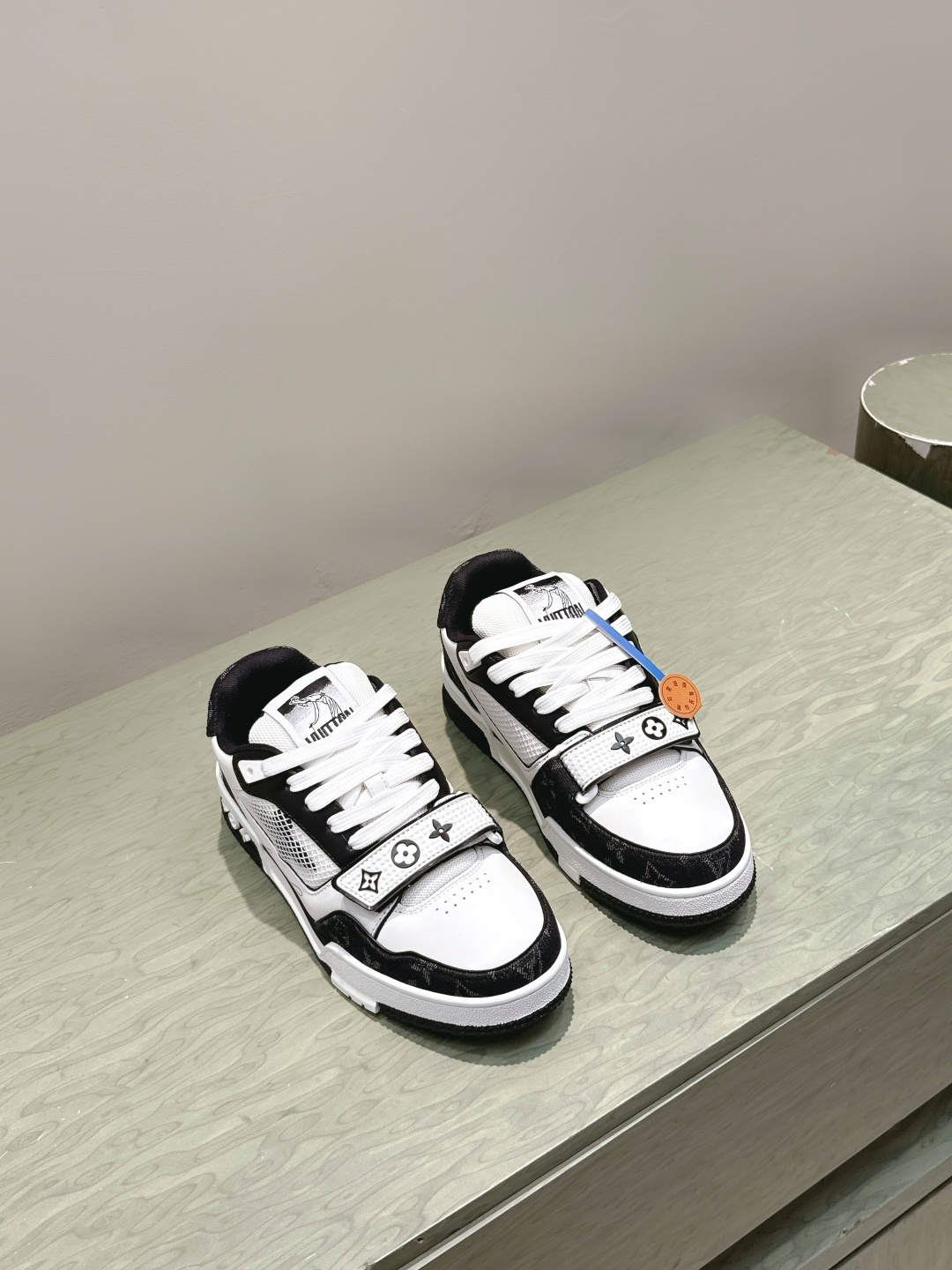 LV Trainer Sneaker Black White Monogram Strap Luxury Shoes