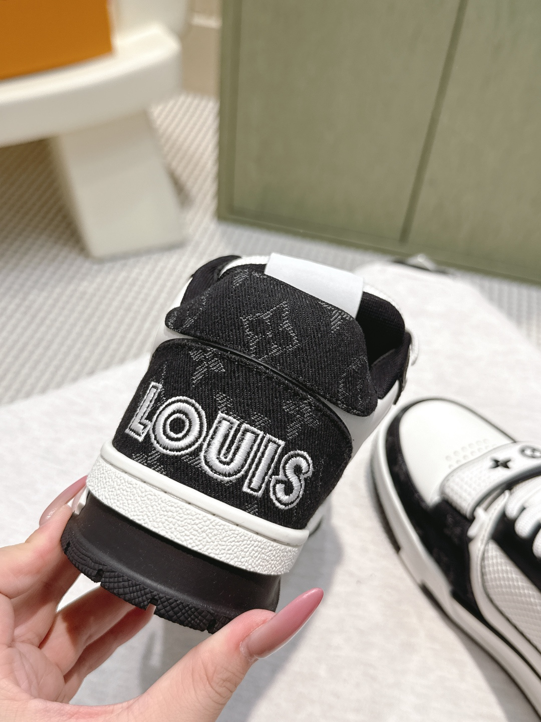 LV Trainer Sneaker Black White Monogram Strap Luxury Shoes