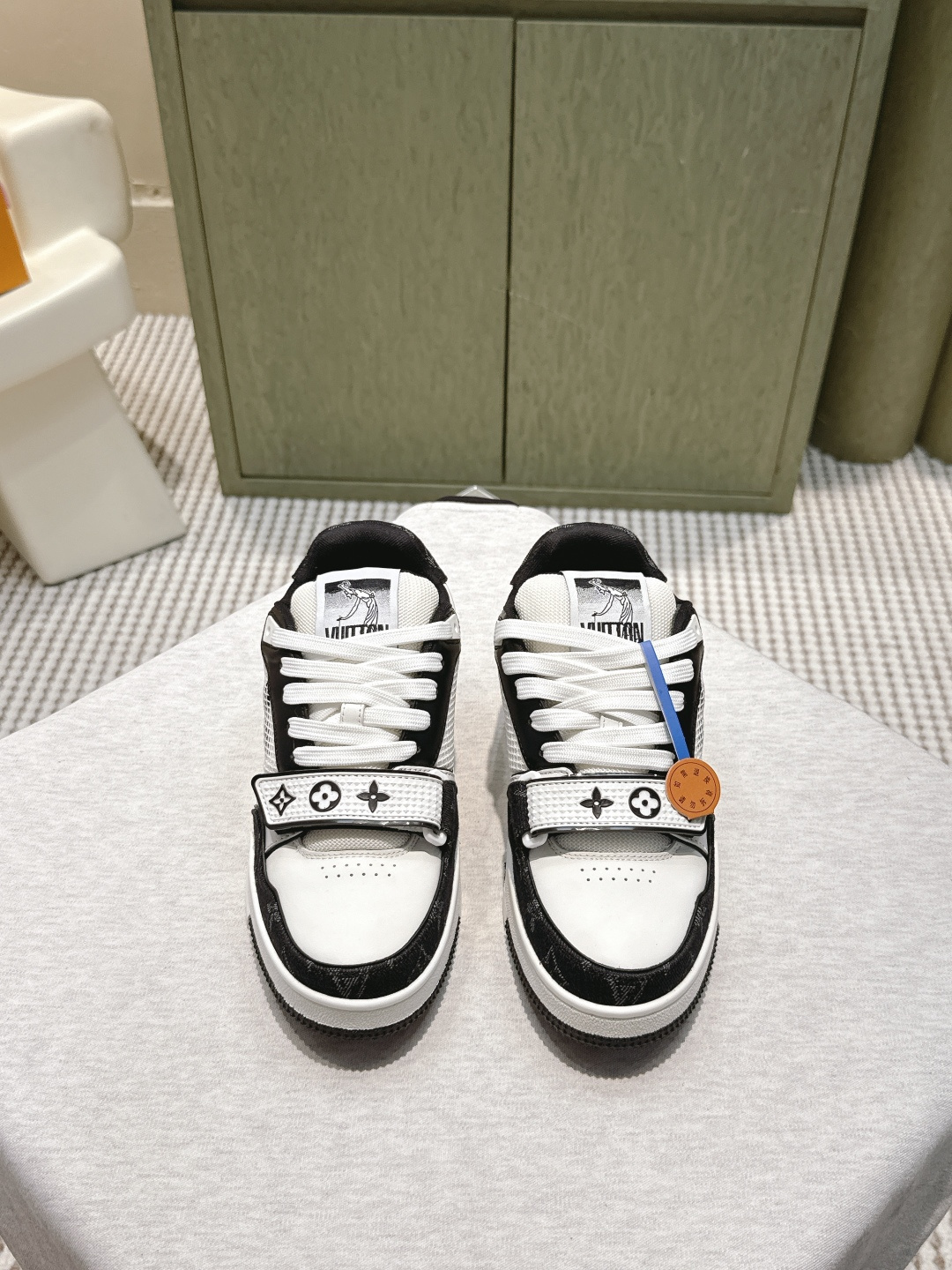 LV Trainer Sneaker Black White Monogram Strap Luxury Shoes