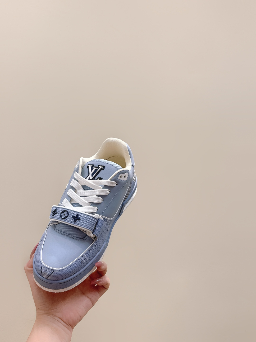 Louis Vuitton Trainer Sneaker Light Blue Monogram Strap