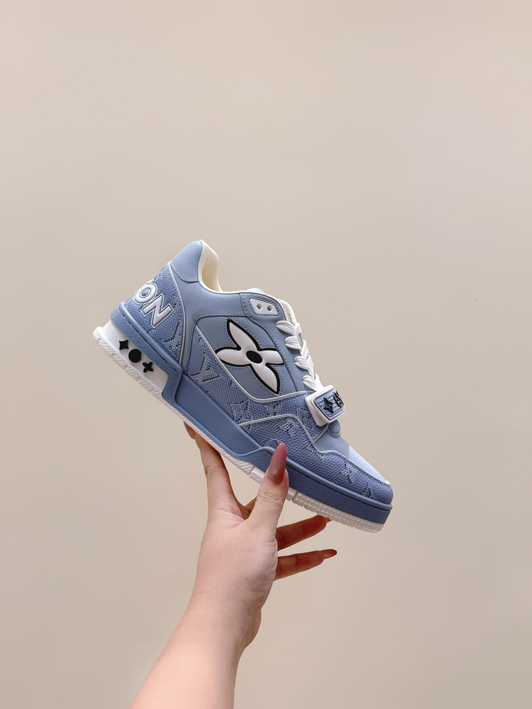 Louis Vuitton Trainer Sneaker Light Blue Monogram Strap