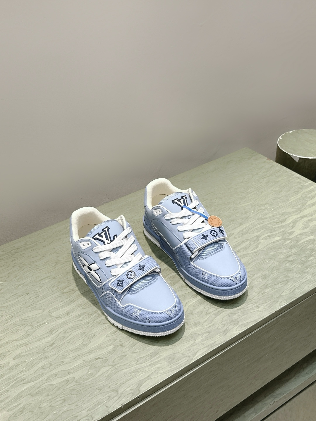 Louis Vuitton Trainer Sneaker Light Blue Monogram Strap