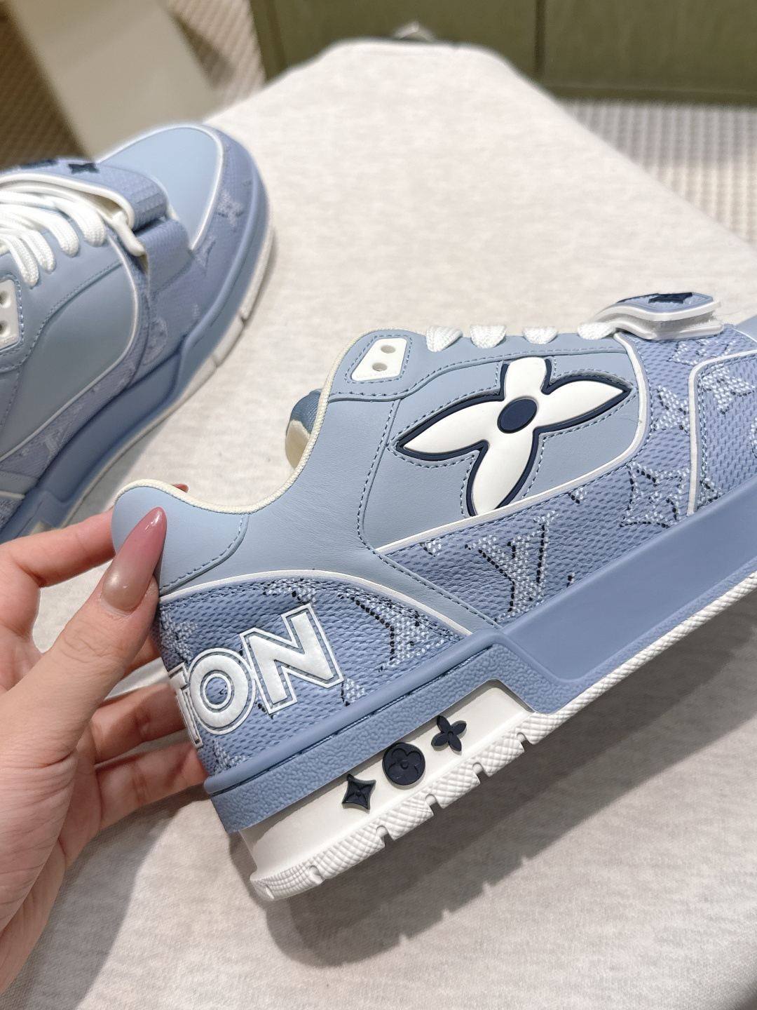 Louis Vuitton Trainer Sneaker Light Blue Monogram Strap
