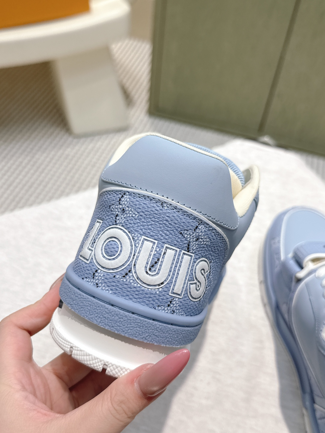 Louis Vuitton Trainer Sneaker Light Blue Monogram Strap