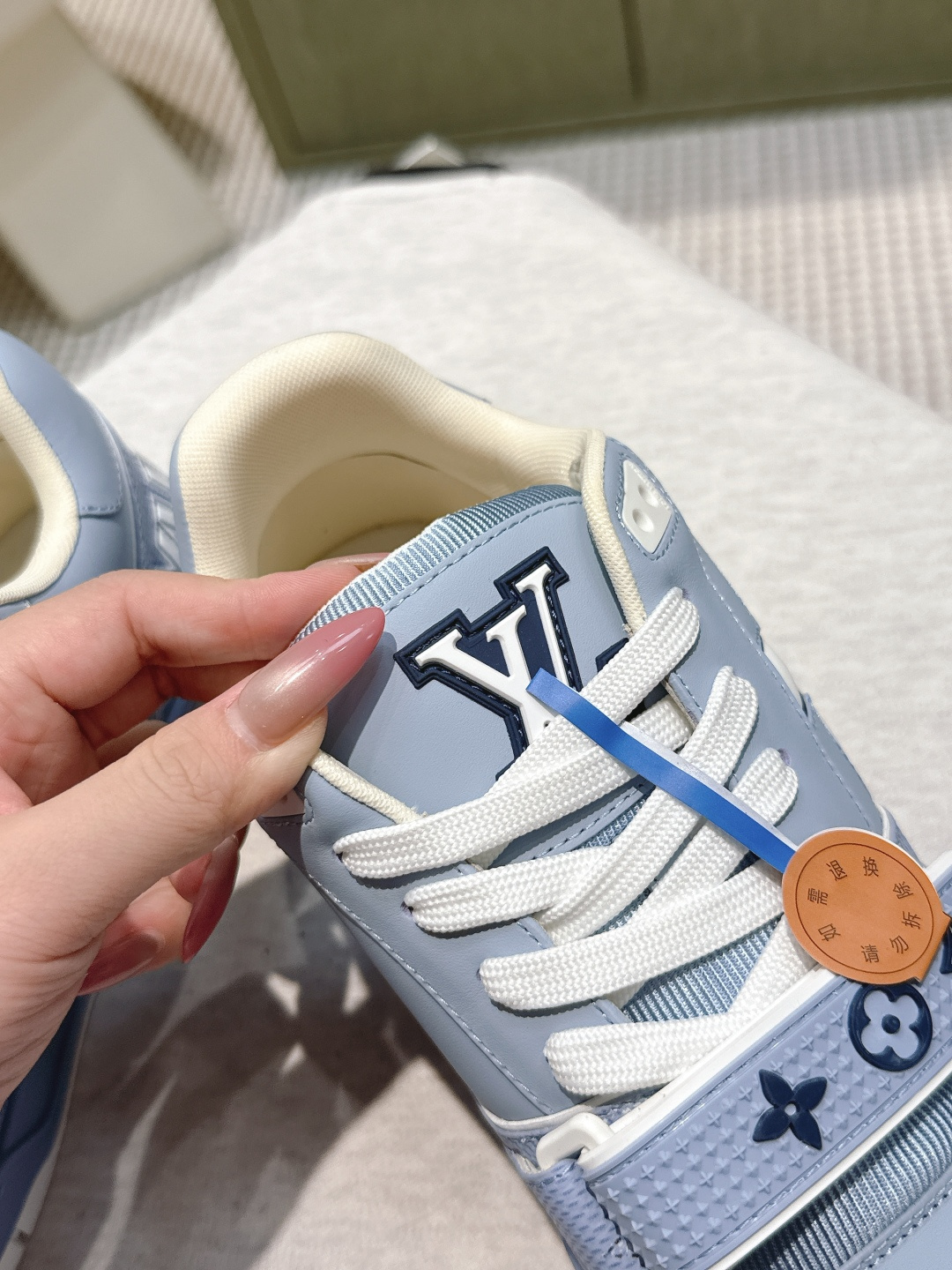 Louis Vuitton Trainer Sneaker Light Blue Monogram Strap