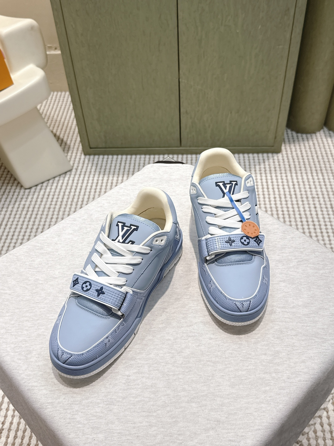 Louis Vuitton Trainer Sneaker Light Blue Monogram Strap