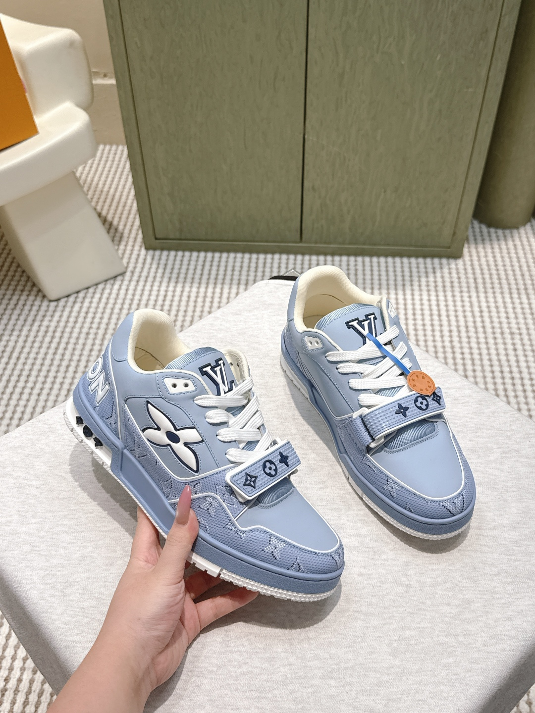 Louis Vuitton Trainer Sneaker Light Blue Monogram Strap