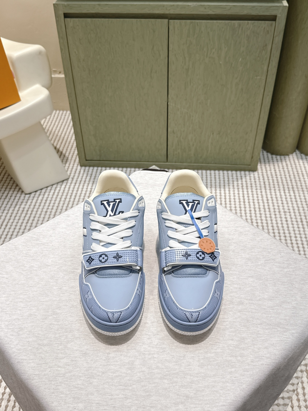 Louis Vuitton Trainer Sneaker Light Blue Monogram Strap