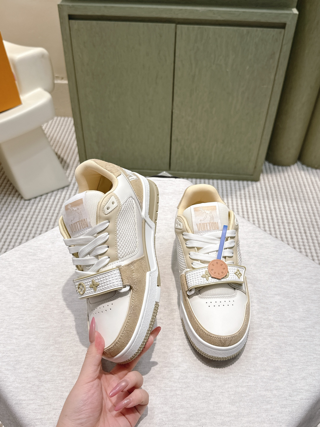 Louis Vuitton LV Trainer Sneakers Beige White Luxury Footwear