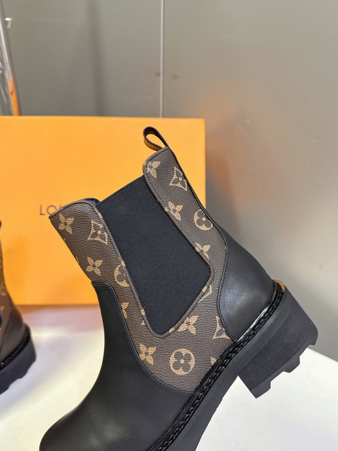 Louis Vuitton Monogram & Black Leather Chelsea Ankle Boots