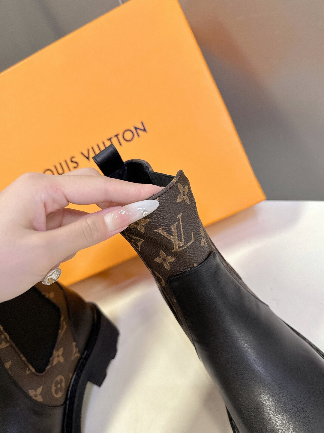Louis Vuitton Monogram & Black Leather Chelsea Ankle Boots
