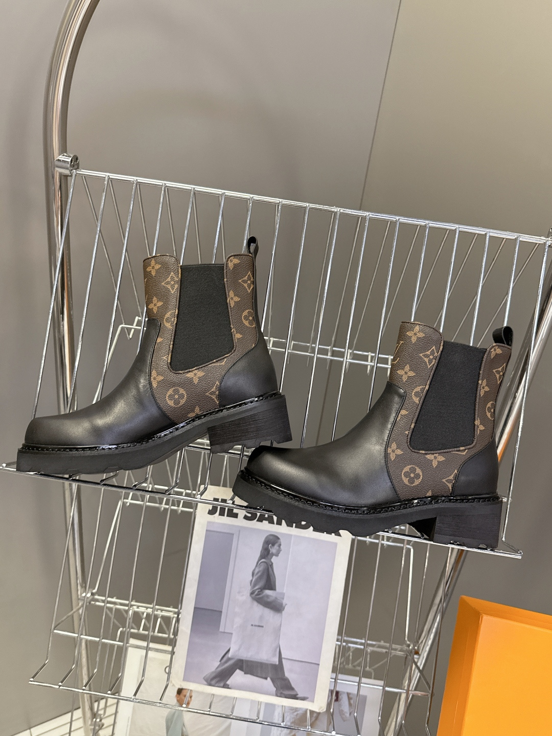 Louis Vuitton Monogram & Black Leather Chelsea Ankle Boots