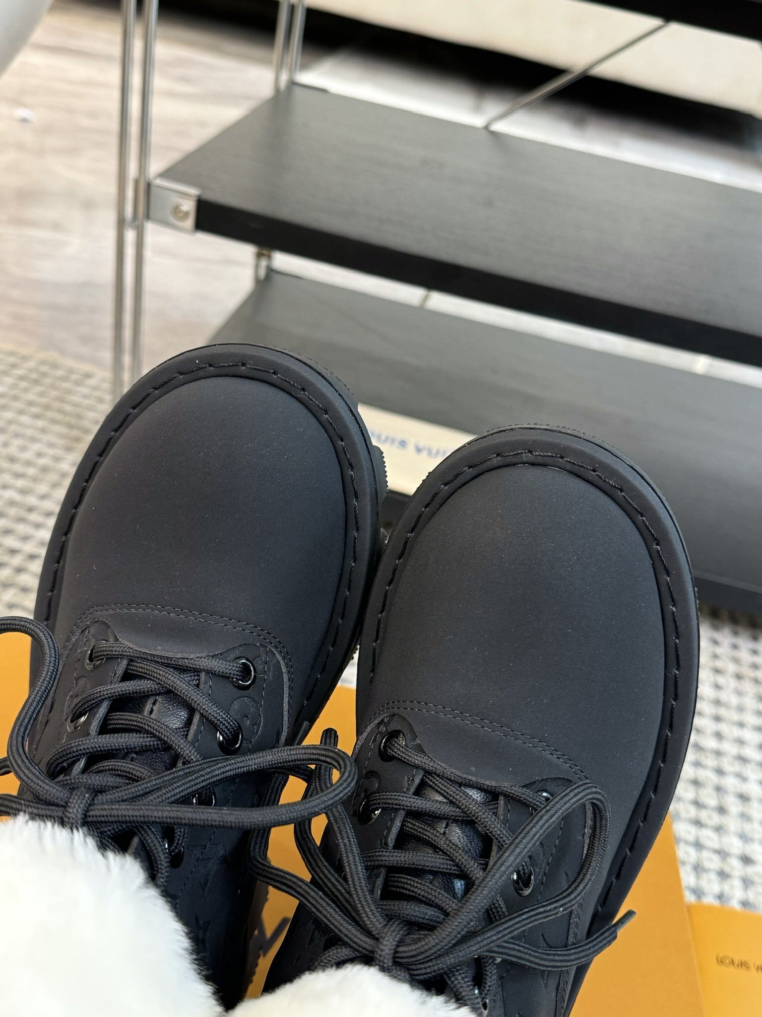 Louis Vuitton Black Faux Fur-Lined Winter Ankle Boots