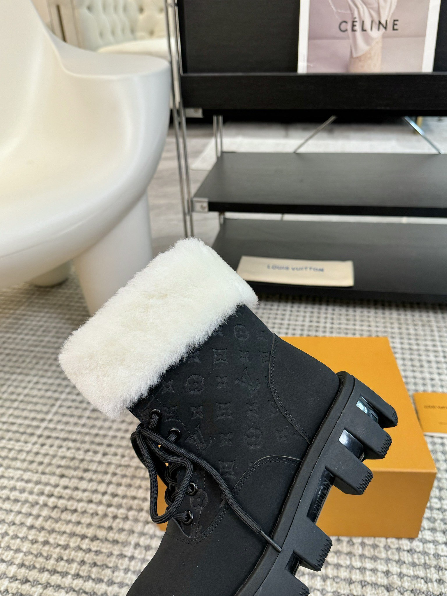 Louis Vuitton Black Faux Fur-Lined Winter Ankle Boots