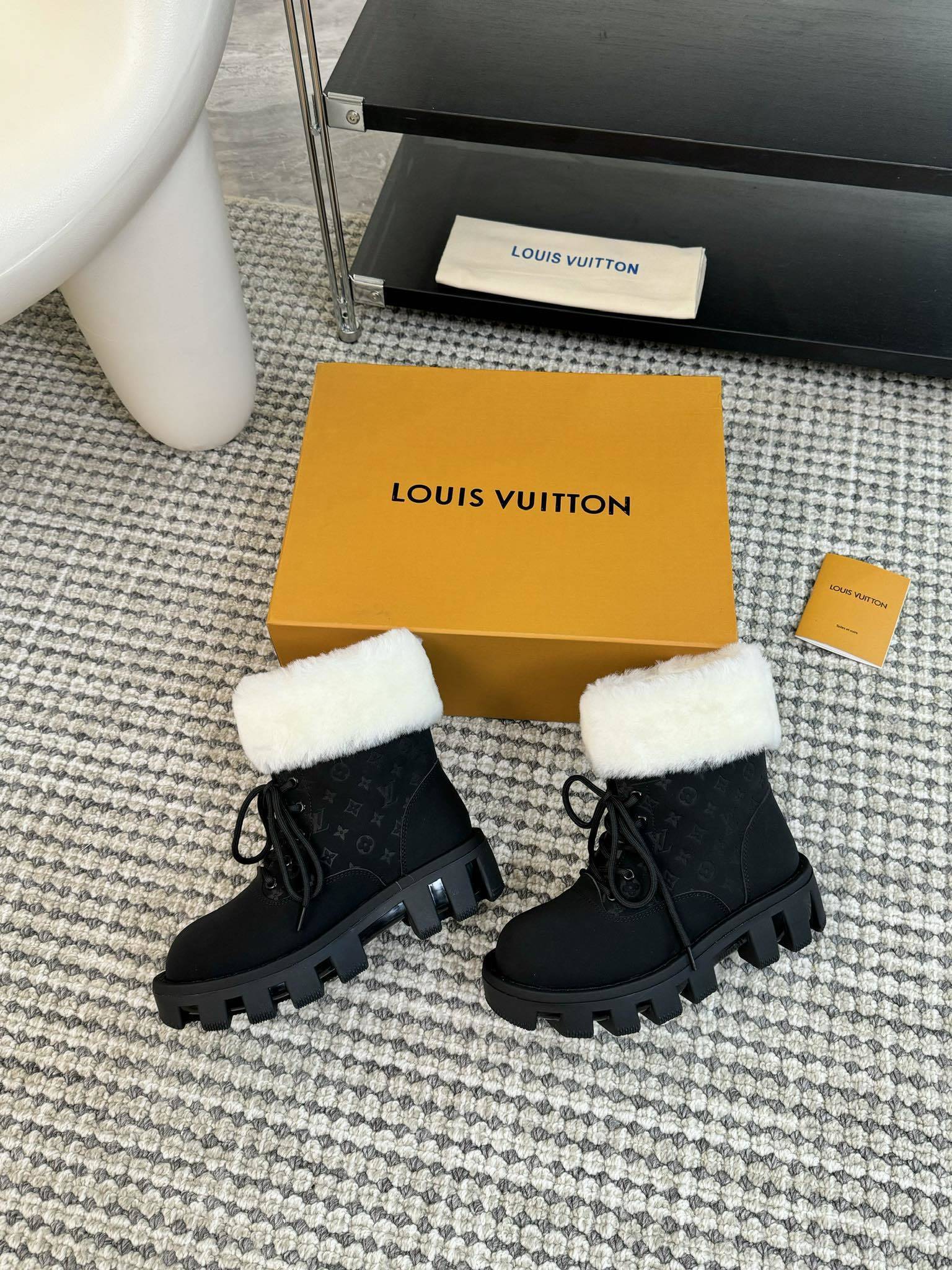 Louis Vuitton Black Faux Fur-Lined Winter Ankle Boots