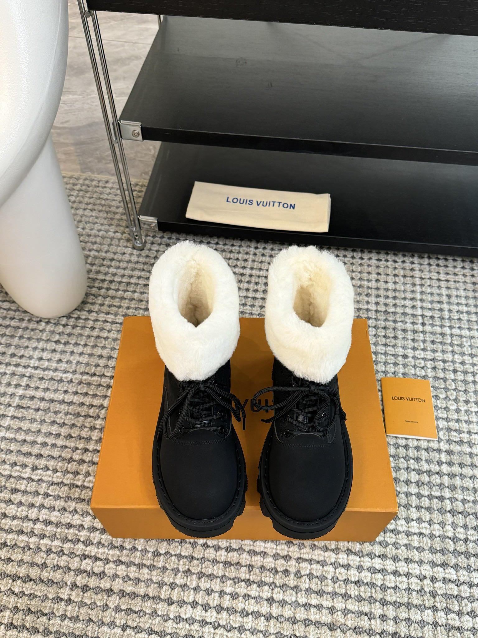 Louis Vuitton Black Faux Fur-Lined Winter Ankle Boots