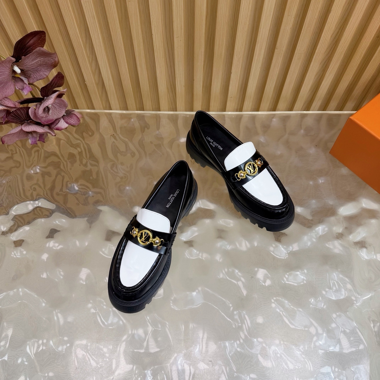 Luxury Women's Two-Tone Platform Loafers - Chunky Lug Sole Shoes