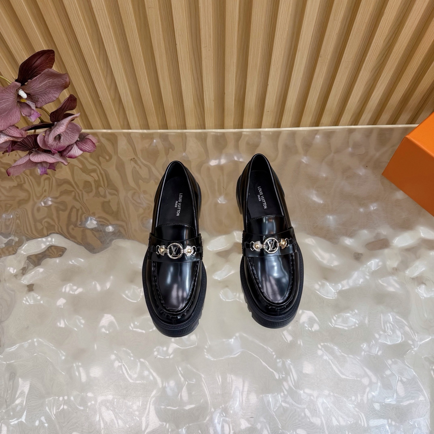 Women's Luxury Black Chunky Loafers - Shiny Leather Platform Shoes