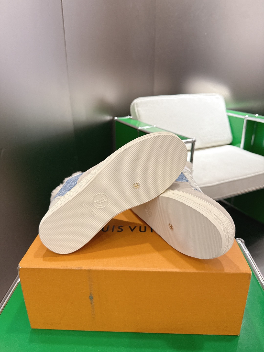 Louis Vuitton Monogram Denim Shearling-Lined Sneakers